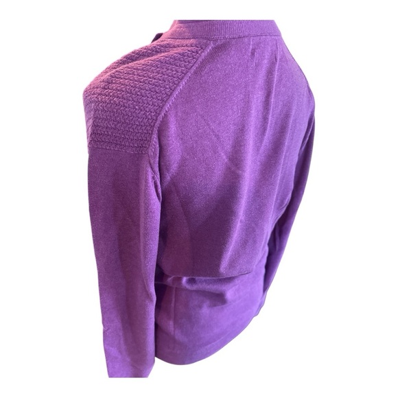 Massimo Dutti Purple Cable Knit Sweater M Silk Blend V-Neck Jumper - Picture 3 of 8